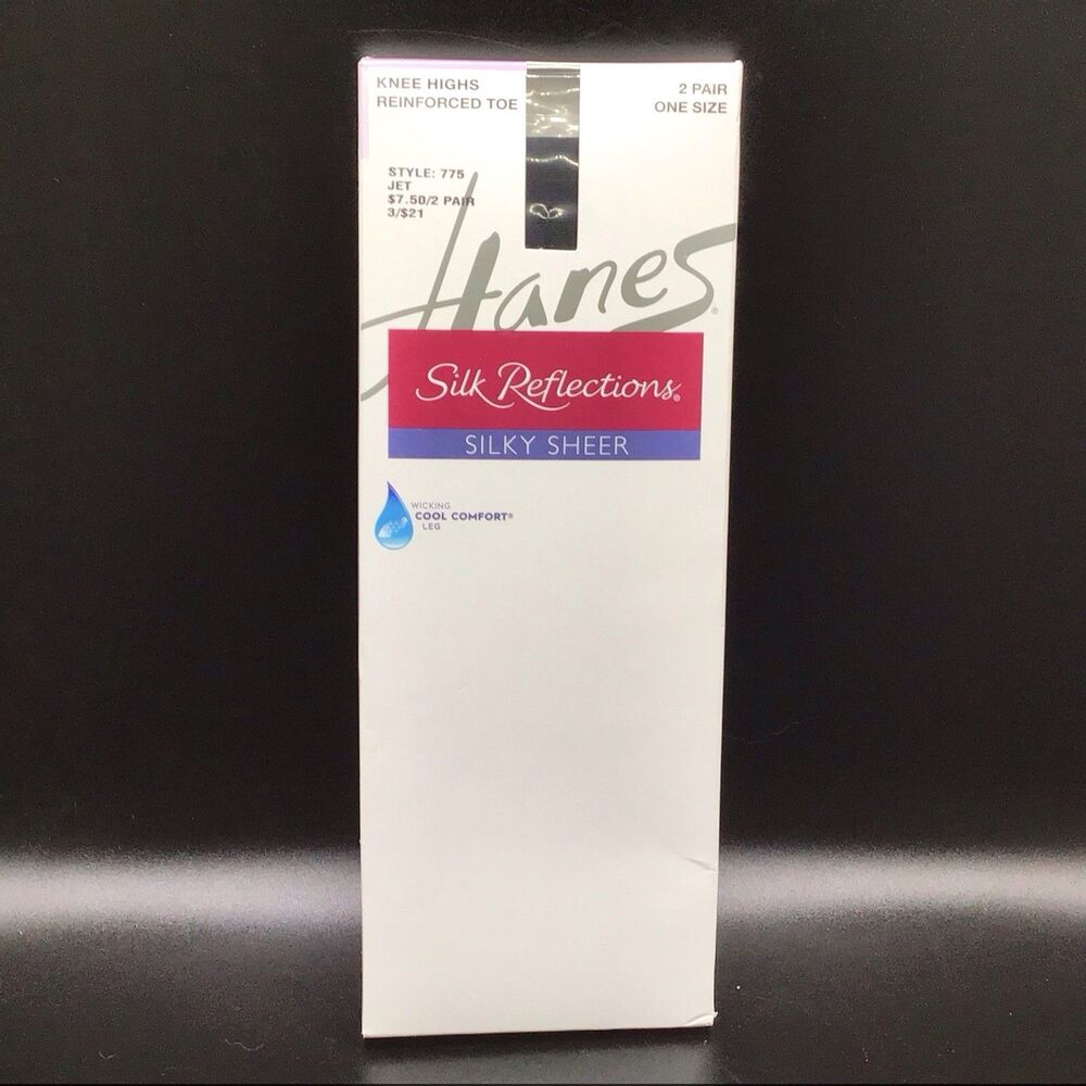 HANES Silk Reflections Reinforced Toe Knee Highs Style #775 Jet 2 Pair NEW
